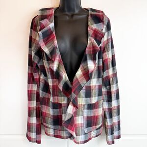 Free People Sz 12 Plaid Liberty Top Jacket Blazer Red Plaid Coquette Western